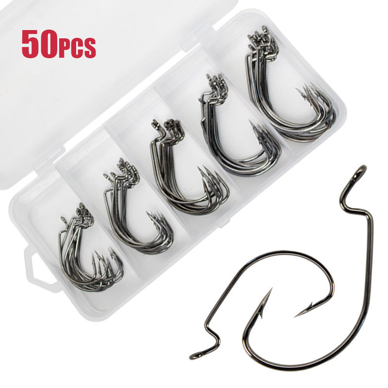 50 pçs largo worm gancho de aç - Fishing Hook Barbless avaliação e preço