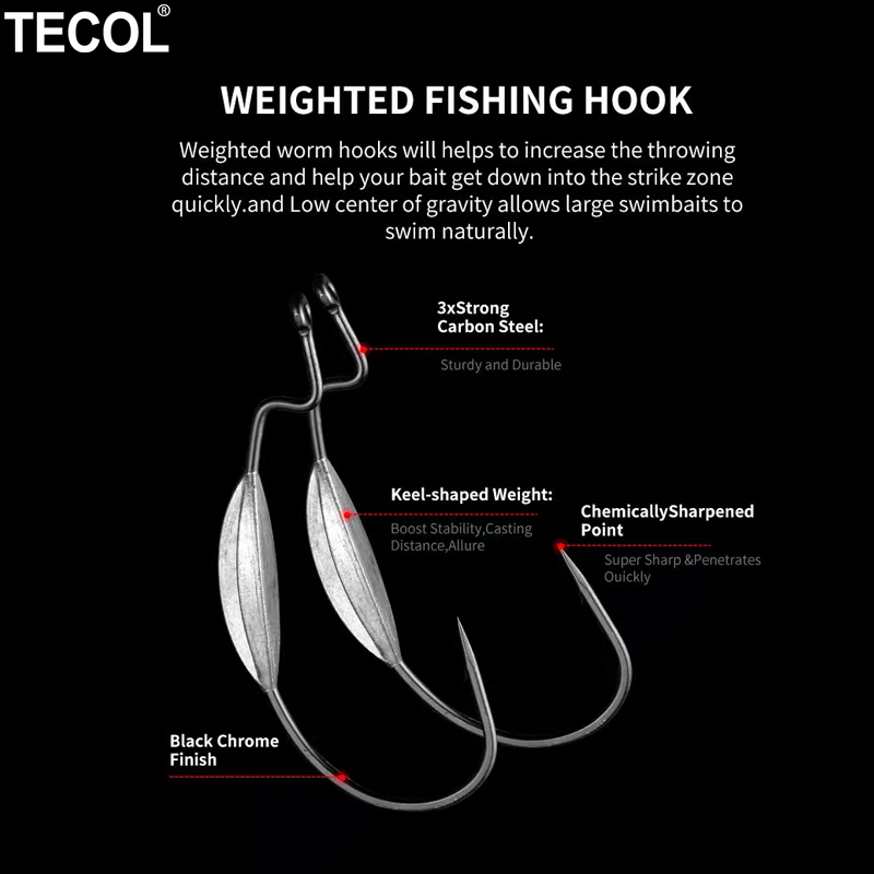 TECOL 3PCS 6/0 8/0 10/0 Anzóis - Fishing Hook Weedless avaliação e preço